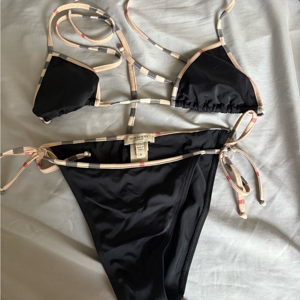 Burberry Navy Bikini with Check Accents